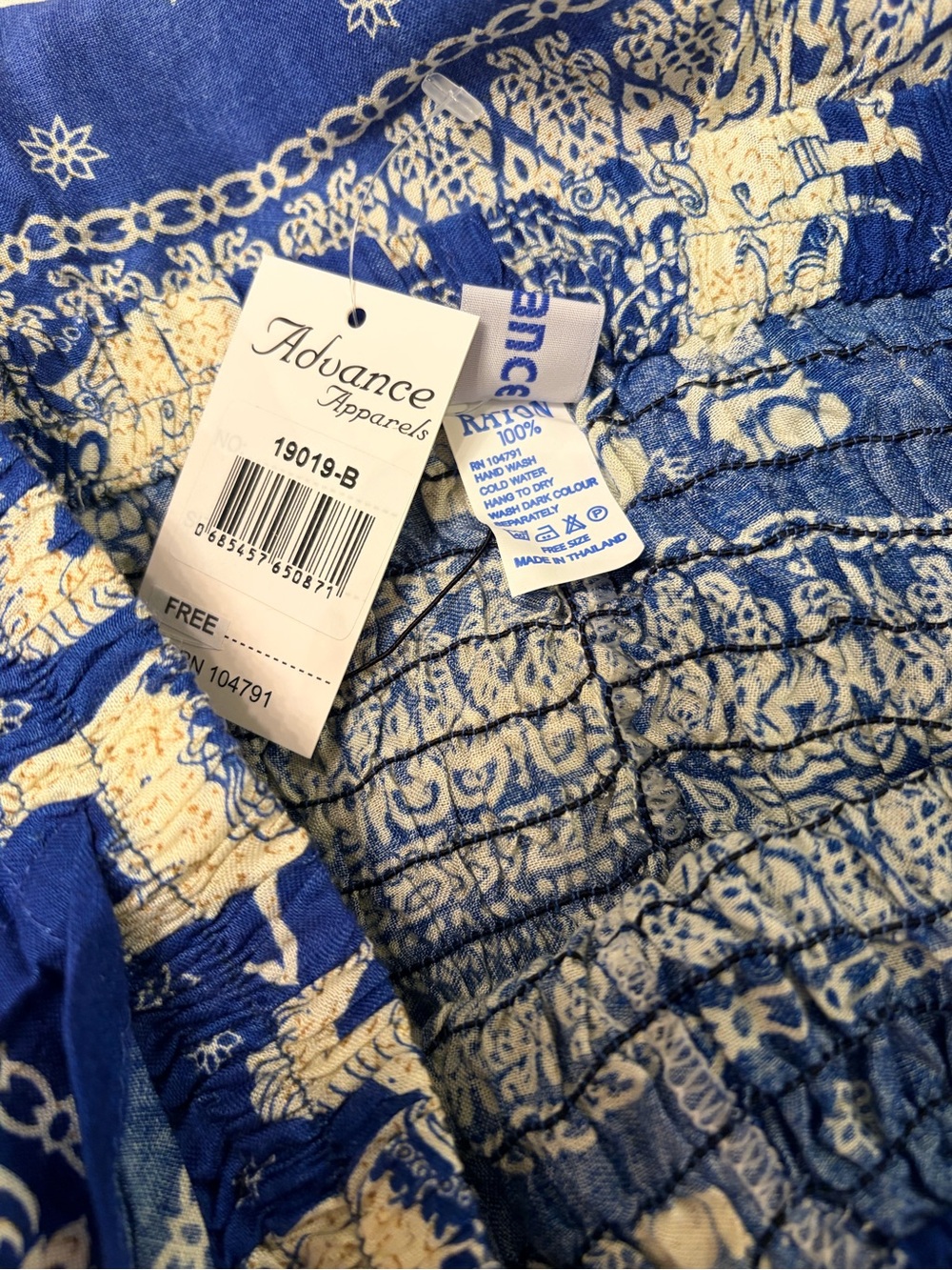 Advance Apparels One Size Blue Elephant Print Wide-Leg Pants, side pocket  NWT - Picture 3 of 3